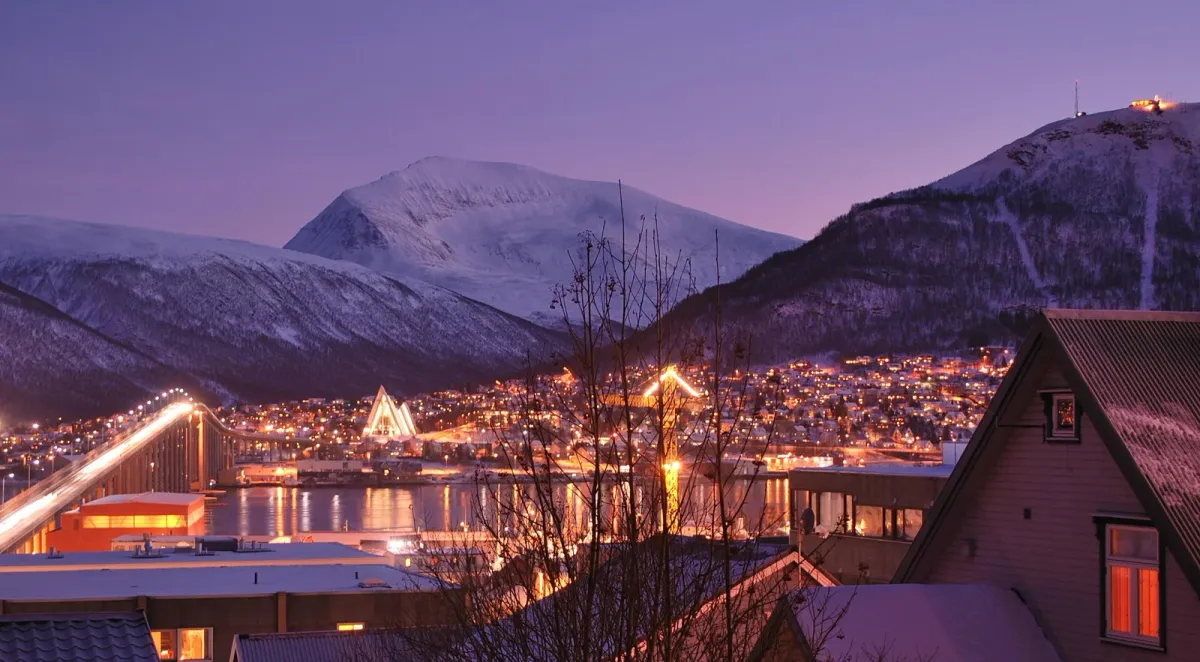 Tromsø in the polar-night afternoon light, when many husky dog sledding tours leave the city